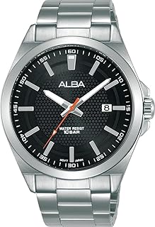 ساعة أكتيف للرجال من الستانلس ستيل بمينا أسود AS9P15X ألبا تناظري