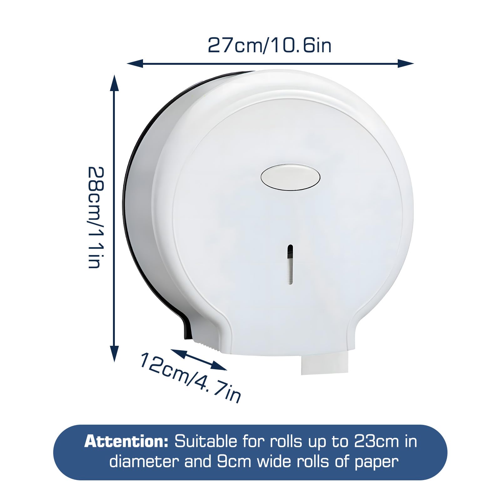 Distributeur de Papier Toilette Commercial, 27cm Distributeur Mural de Papier Toilette Rouleau Jumbo en ABS, Support de Papier étanche (Blanc)