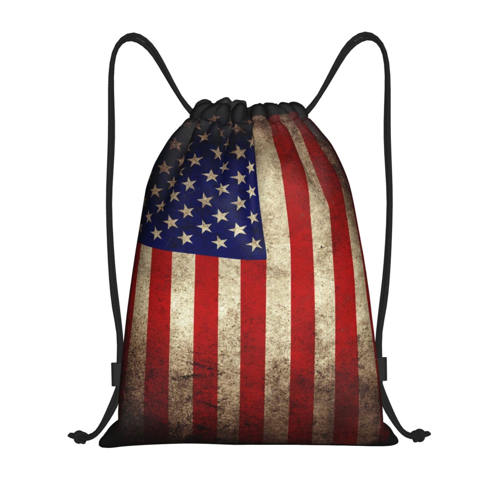 Gianlaima Vintage American Flag Rustic Drawstring Bags Backpack Sport Ball Bag Sport Gym Sack String Bag Yoga Dance Travel Bag For Men Women