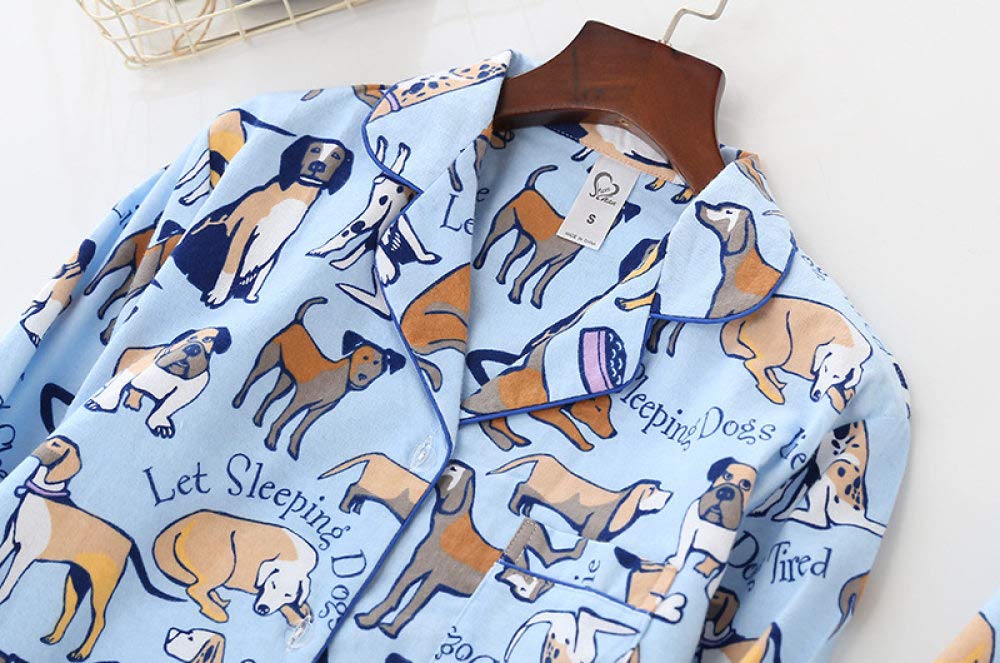 Conjunto De Pijamas De Mujer,Conjunto De Pijamas Suaves Conjuntos De Salón Con Estampado De Perro Lindo De Algodón Tejido Top & Pantalones Con Botones Pjs Set Ropa De Dormir De Manga Larga Ropa De