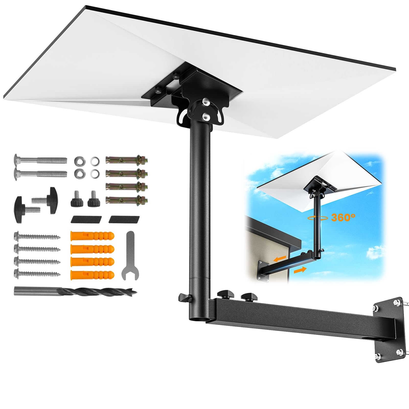Support Starlink Gen 3 réglable à 360°, Support de mât Starlink avec adaptateur de tube Starlink Gen 3, Kit de montage mural long Starlink