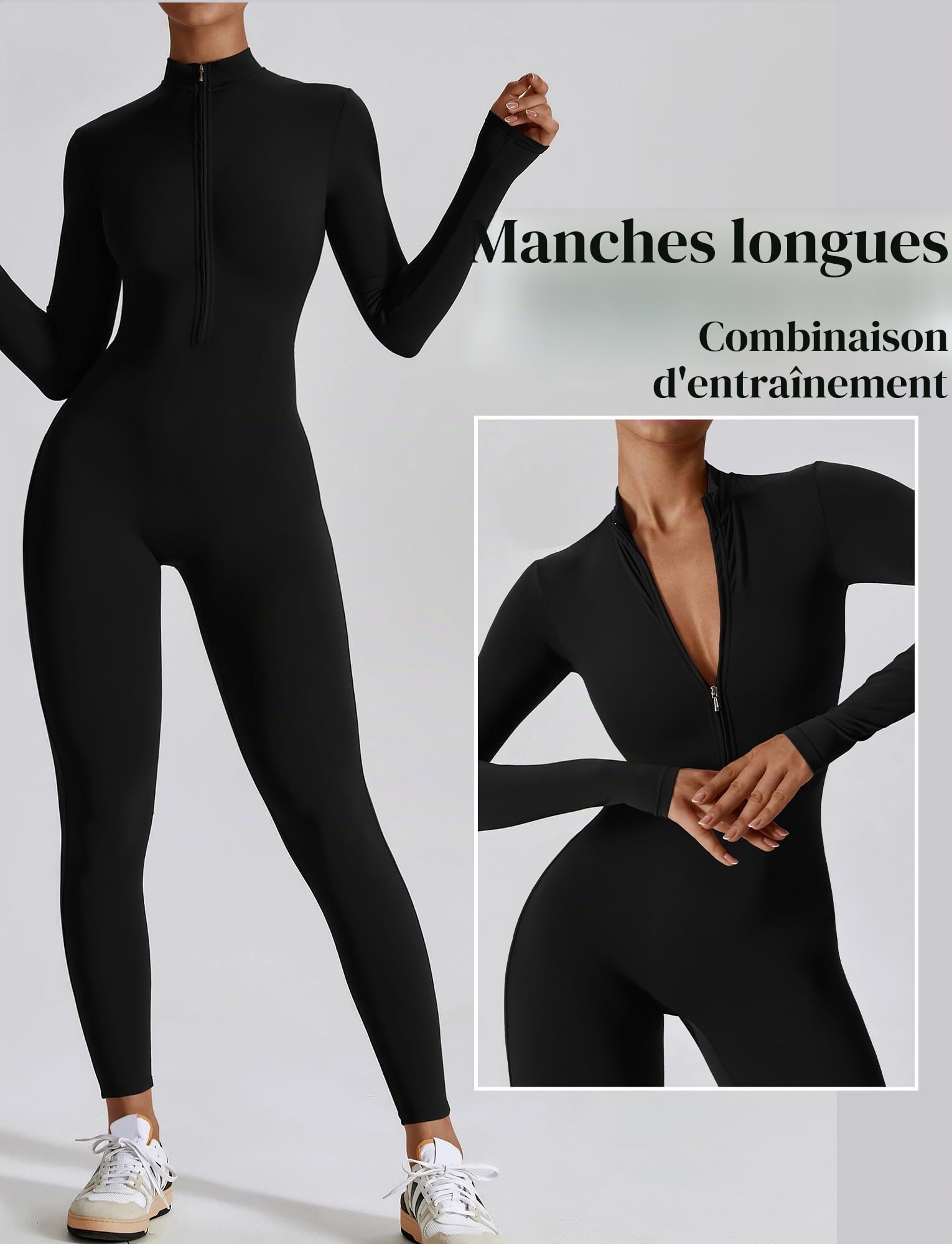 SEAUR Combinaison de Sport Yoga Sexy Manches Longues Femme Jumpsuit de Sport Fitness Dame Body de Yoga Une Pièce Dame S-XL