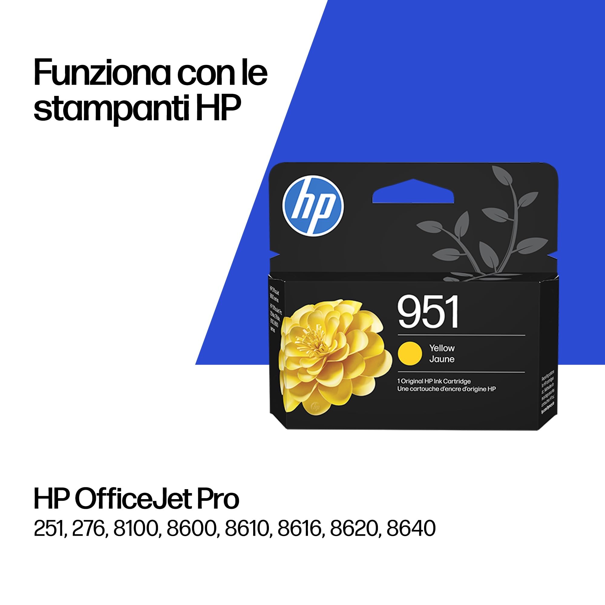 HP 951 Giallo CN052AE, Cartuccia Originale da 535 Pagine, Capacità Standard, Compatibile con Stampanti OfficeJet Pro 251, 276, 8100, 8600, 8610, 8616, 8620, 8640