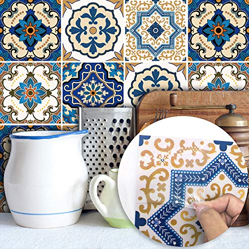 Topmail 24 Piezas Azulejos Adhesivos Suelo 20x20cm Azulejos Vinilo Adhesivo Adhesivo Decorativo para Azulejos para baño y Cocina Stickers