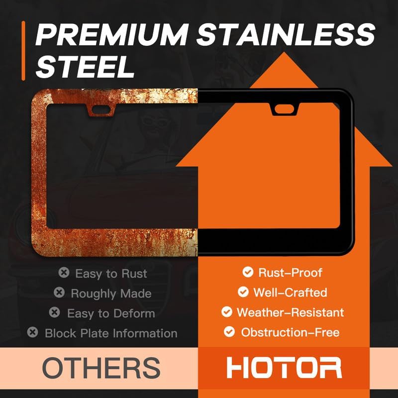 Miniatura 2 de HOTOR Marcos negros para matrícula, paquete de 2, soportes de matrícula de acero inoxidable inoxidables, kit de montaje de placa frontal bien