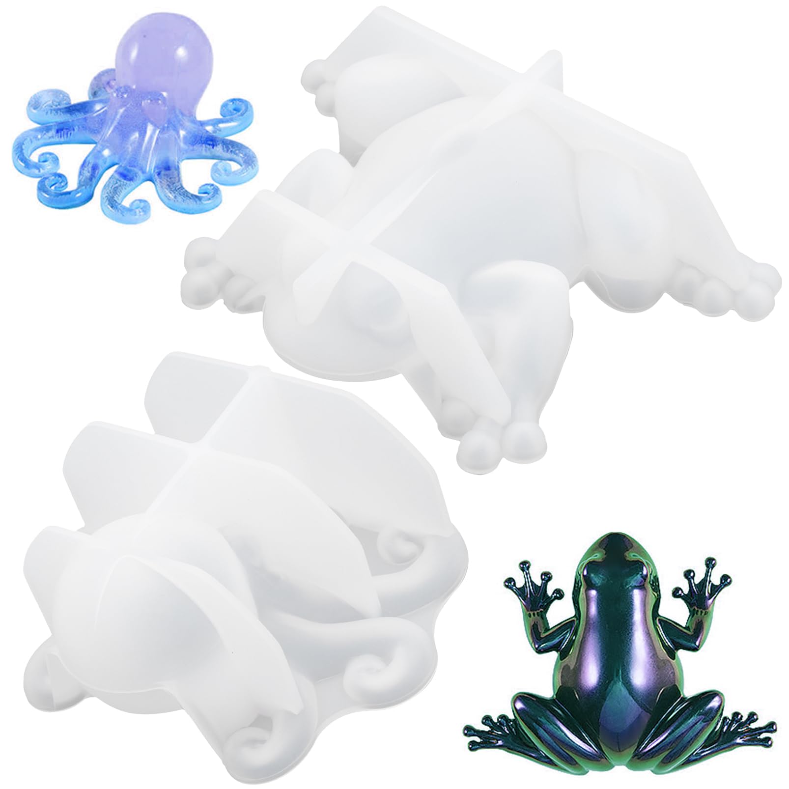 INHEMING 2pcs Octopus Frog Resin Moulds, 3D Animals Epoxy Resin Moulds,DIY Silicone Resin Casting Moulds for Indoor and Outdoor Decoration