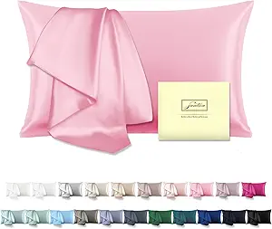 Natural Mulberry Silk Pillowcase for Hair and Skin Standard Size 20"X 26" Case with Hidden Zipper Soft Breathable Smooth Cooling Silk Pillow Covers for Sleeping(Pink,1Pcs)
