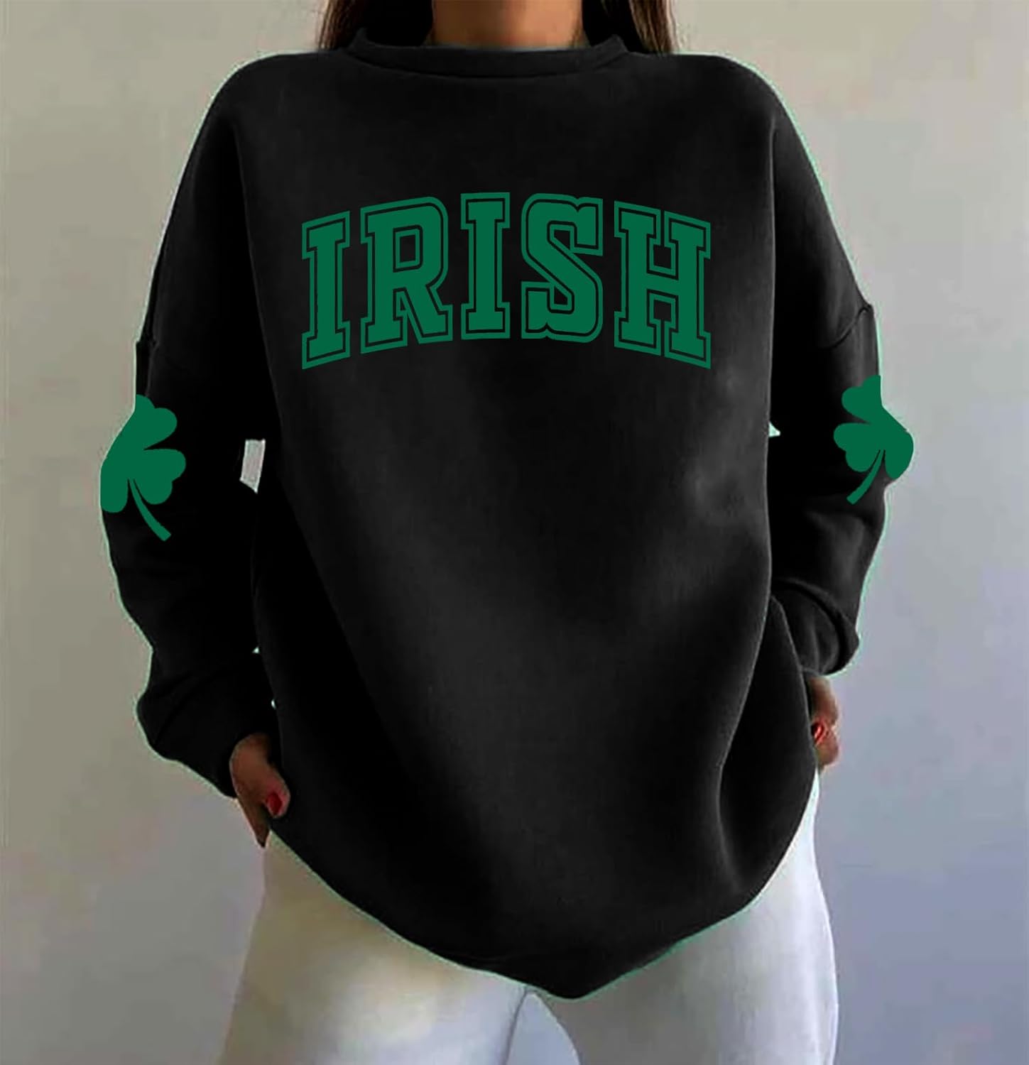 St. Patrick's Day Sweatshirt for Women Lucky Shamrock Long Sleeve Sweater Irish Clover Casual Graphic Pullover Tops - Image 3