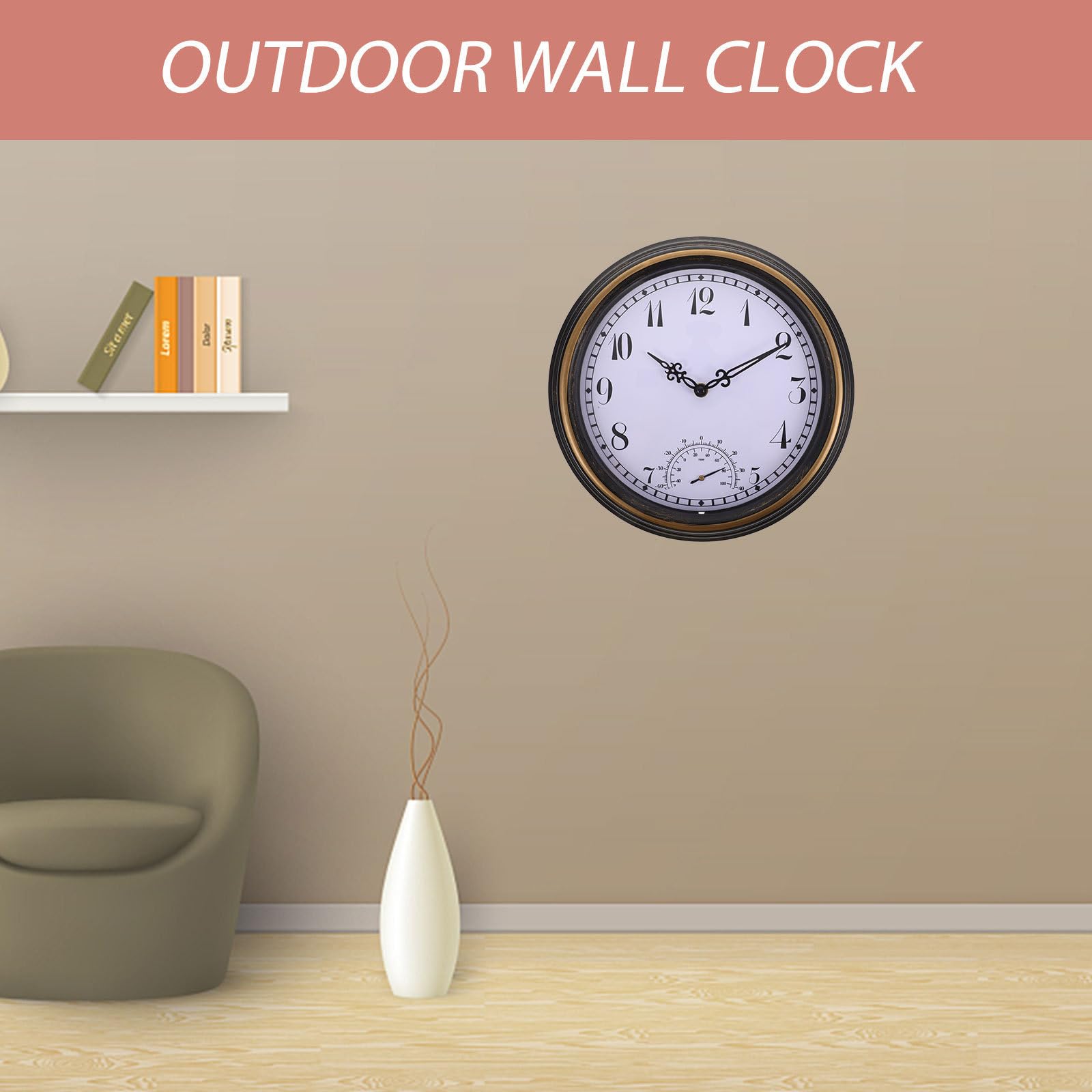 STOBAZA Orologio da Parete 12 Pollici con Termometro Digitale in Plastica e Vetro, Leggero e Creativo per Soggiorno e Camera da Letto