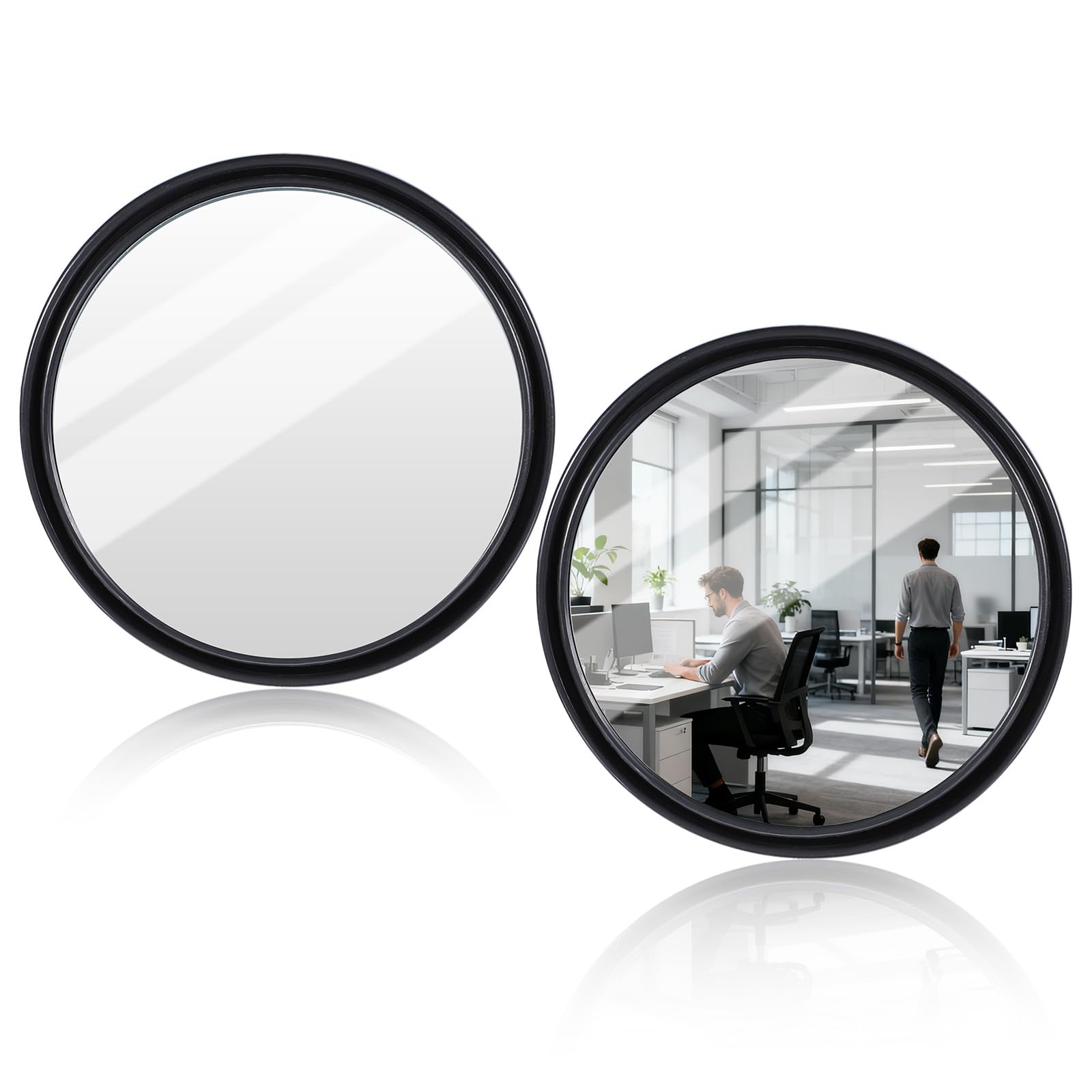 Photo 1 of 2 Pcs Office Desk Cubicle Mirror, 2.2" Wide Angle Convex Rear View Mirror, Stick-On Adjustable Monitor Mirrors to See Behind You, Small Round Safety Office Work Computer Decor for Personal Security