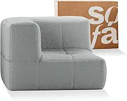 Sofá na Caixa modular 1 lugar em Boucle (Cinza, Canto)