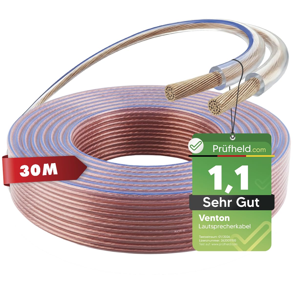 Venton Kabel głośnikowy HQ Pełna miedź 2x2,5 mm² (30 m, 2x2,5 mm²)