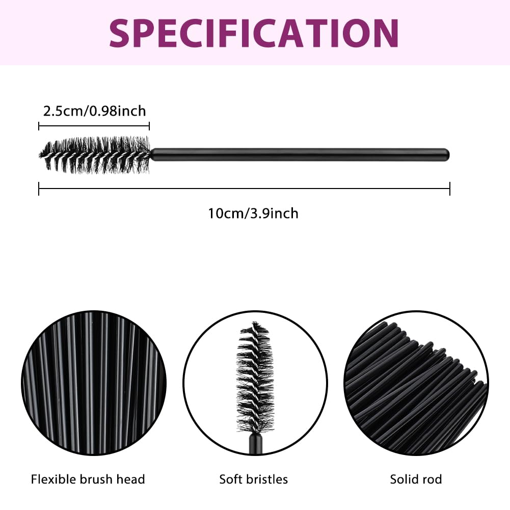 50PCS Brosses à Cils Jetables, Brosse à Sourcils, Pinceaux à Jetables, Applicateur Cillets Brosse pour Maquillage Extension Cillets Sourcils (Noir)