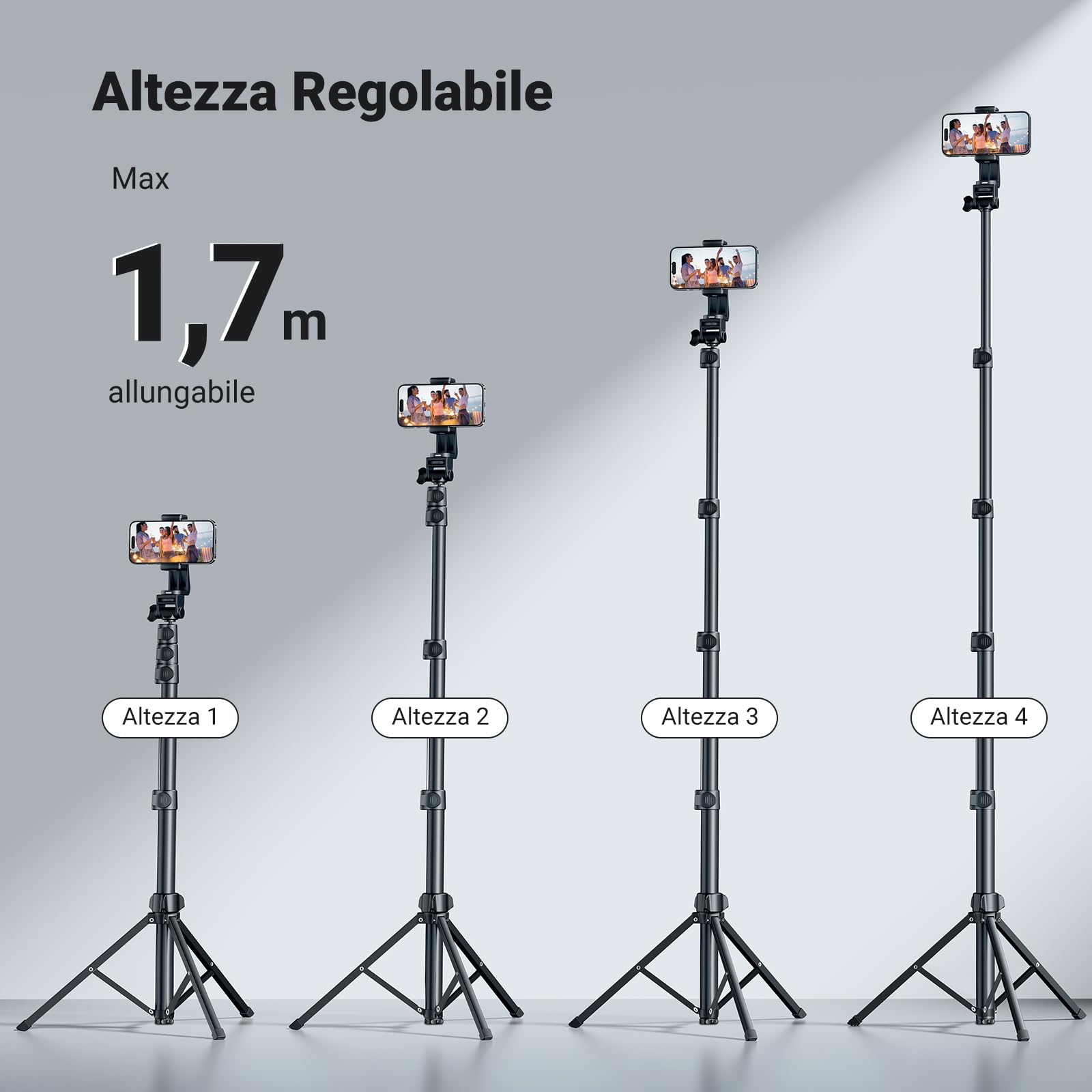 UGREEN Bluetooth Selfie Stick Treppiede con Telecomando BT, Estensibile 170cm 3 in 1 per Cellulare Compatibile con iPhone 16 Plus Pro Max/15/14/13/12/11 ecc