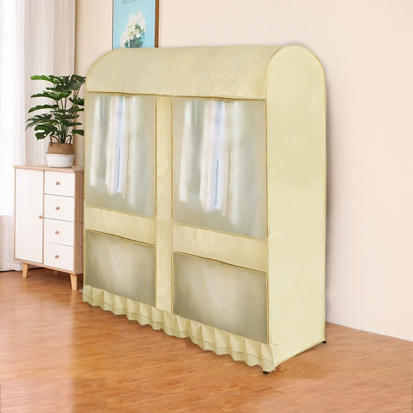 Funda Protectora for Perchero Antipolvo Fundas Ropa Armario, Antihumedad Fundas de Ropa, Larga Fundas for Armarios con Ventana Transparente(Beige,150x150cm/59x59in)