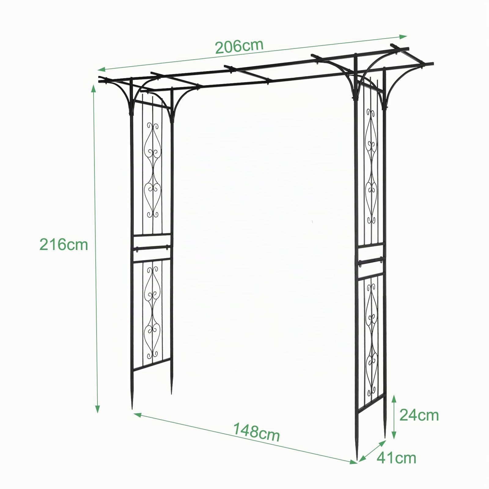 Arche de Jardin en métal, Arcade Mariage en Fer Revêtue de Poudre - pour Plantes Grimpantes, 206x41x216cm, Noir