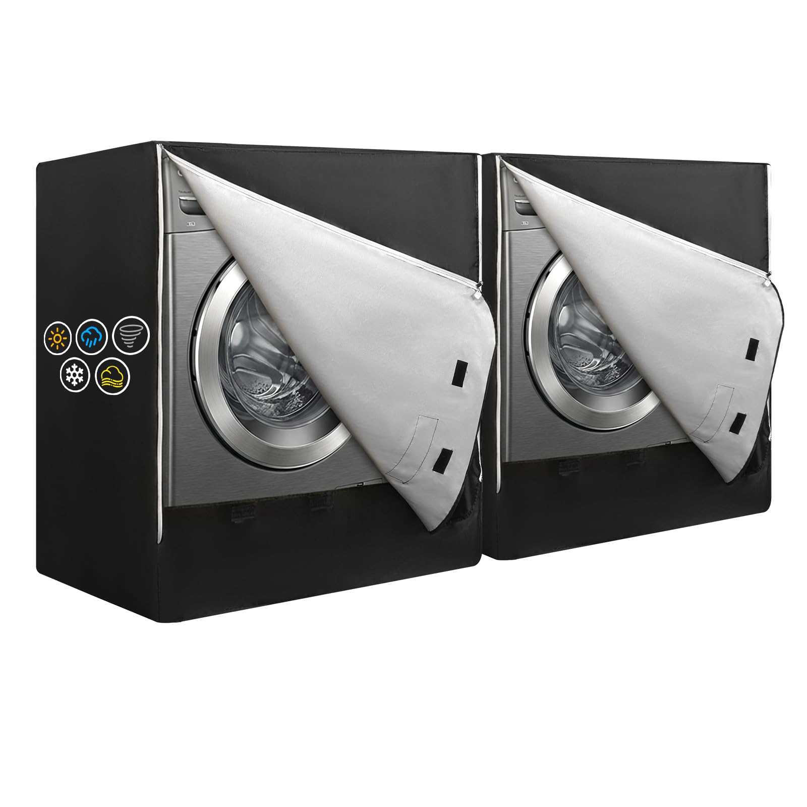 Photo 1 of 2 Pack Waterproof Washer and Dryer Covers with Durable Zipper 27"W X 33"D X 39"H Large Heavy Duty Washing Machine Cover for Top Load & Outside Use, Black