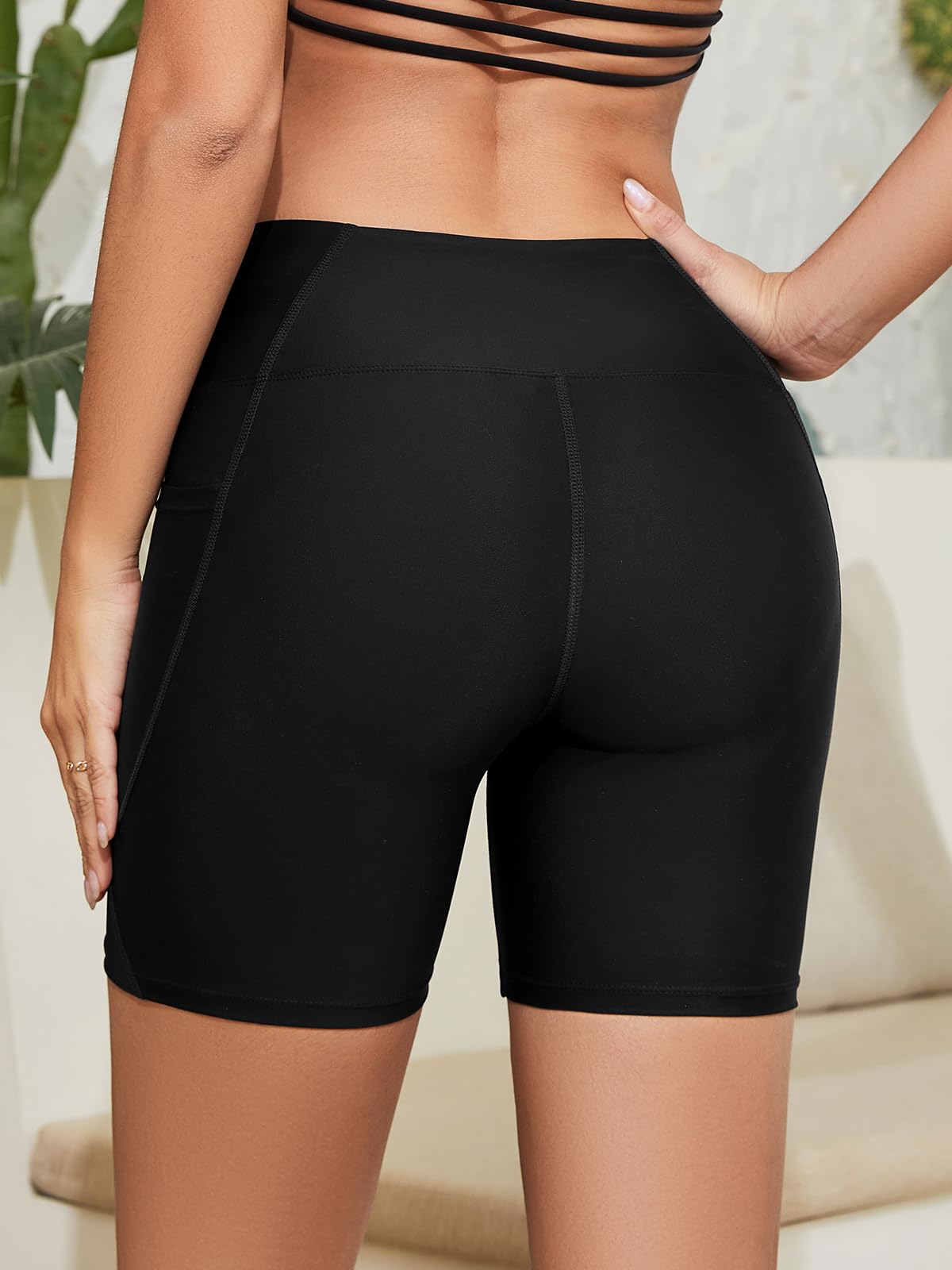 SHEKINI Maillot de Bain Femme Natation Short Taille Haute pour Femme avec Poches Séchage Rapide Bas de Bikini Sport Shorts de Bain avec Doublure