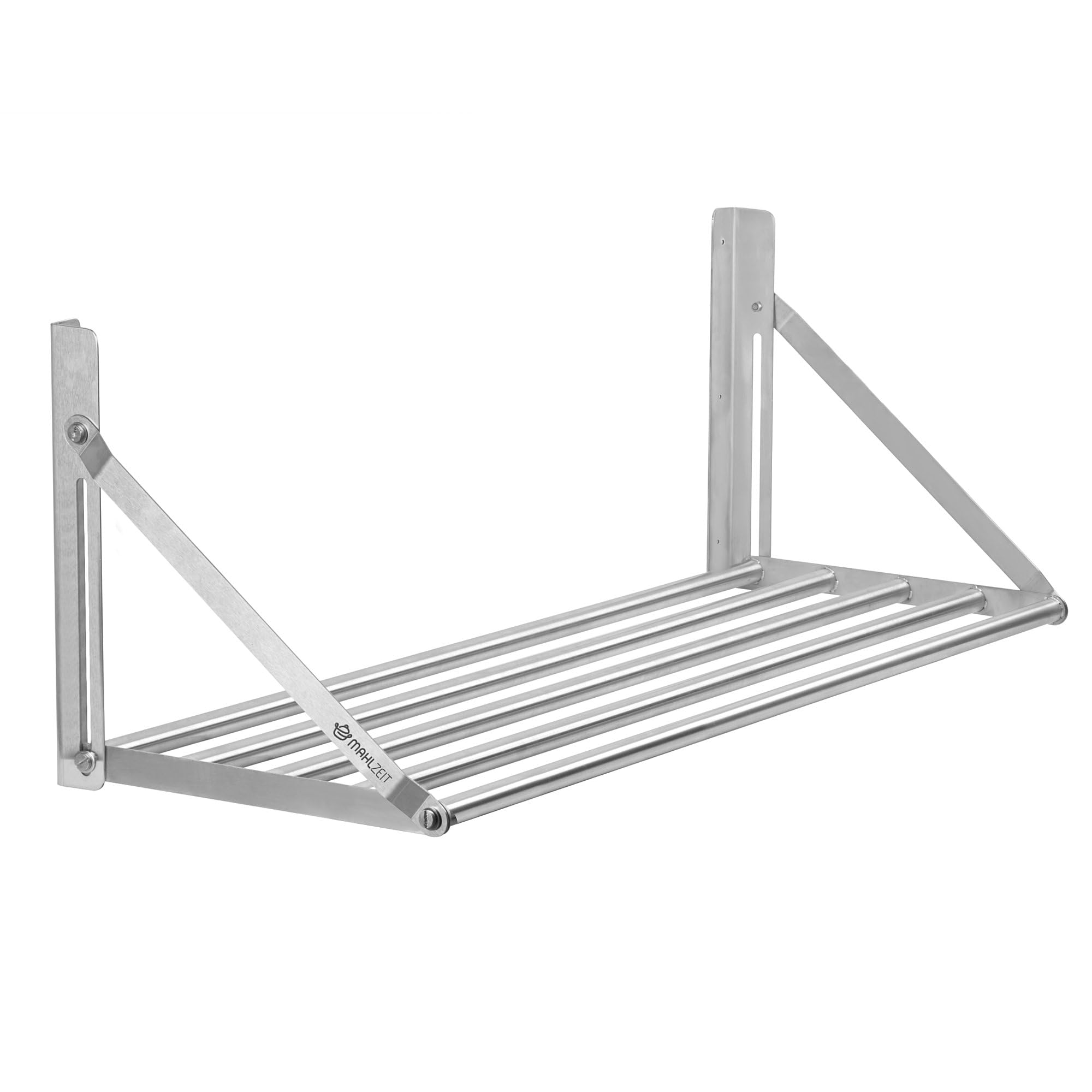 Mahlzeit Roestvrij stalen wandrek met hakenlijst, 90 x 30 cm, hangrek, zilver, opbergrek voor gastro, wandrek, keukenrek, zwevende plank, roestvrij stalen rek voor in de keuken