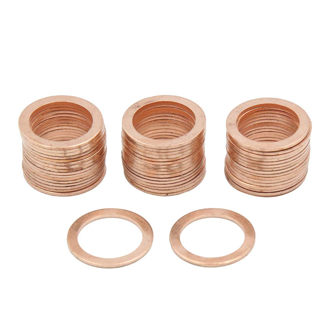 X AUTOHAUX 16mm Inner Dia Copper Crush Washer Flat Sealing Gasket Ring 50pcs, Copper Tone, 14 x 10 x 1.5 cm