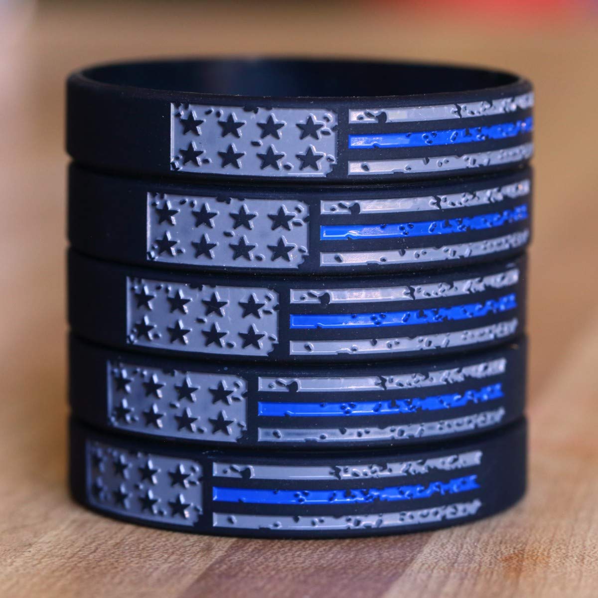 Twenty (20) Worn Distressed Flag Blue Line Wristbands