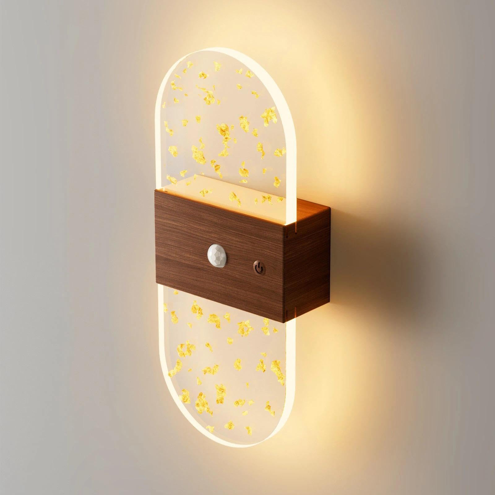 Motion Sensor Night Light, Rechargeable Wall Lights (Walnut,Oval)