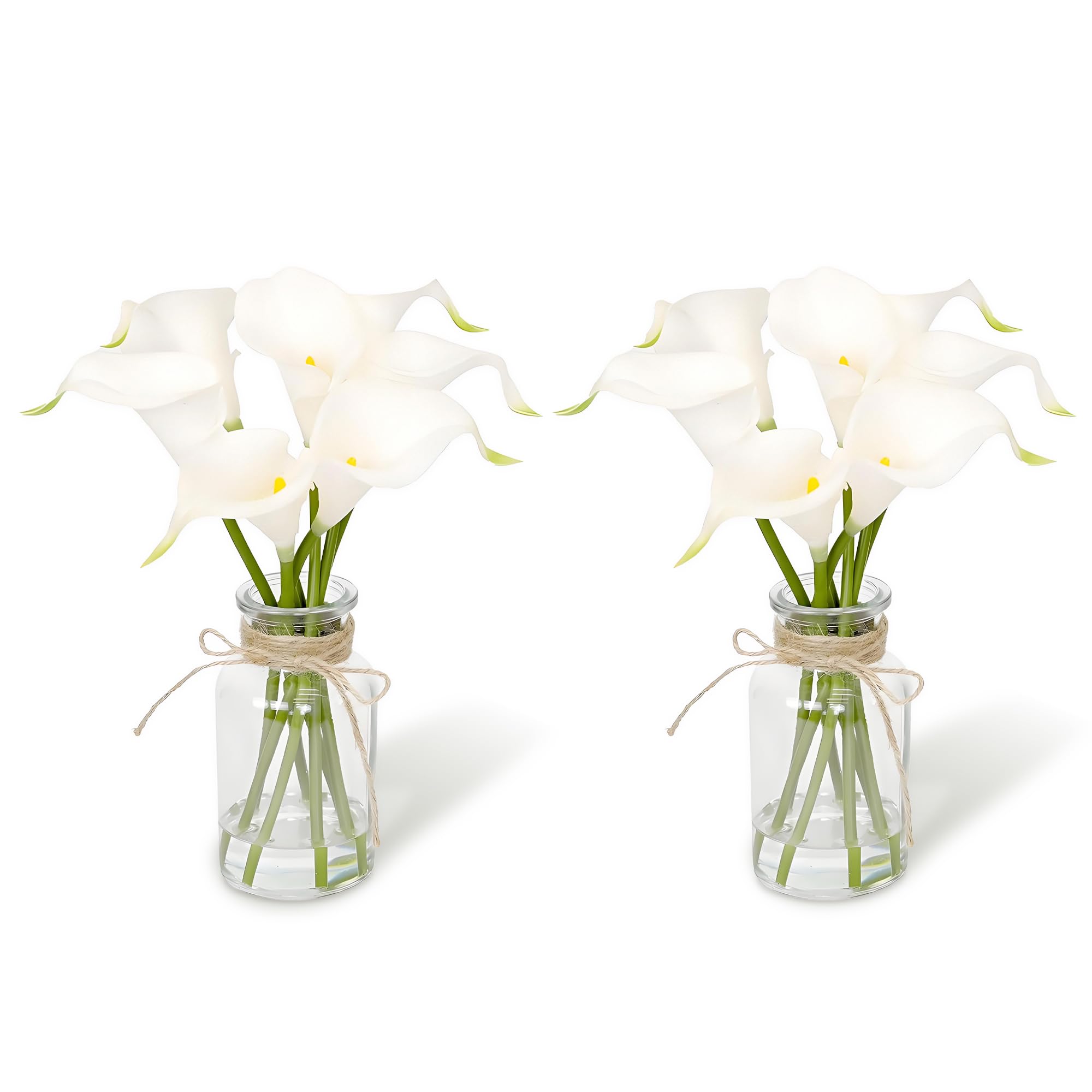 Garvee 2PCS Calla Lily Artificial Flowers in Glass Vase with Faux Water, 6 Pcs Real Touch Latex Fake Flowers for Dining Table Decor, Wedding