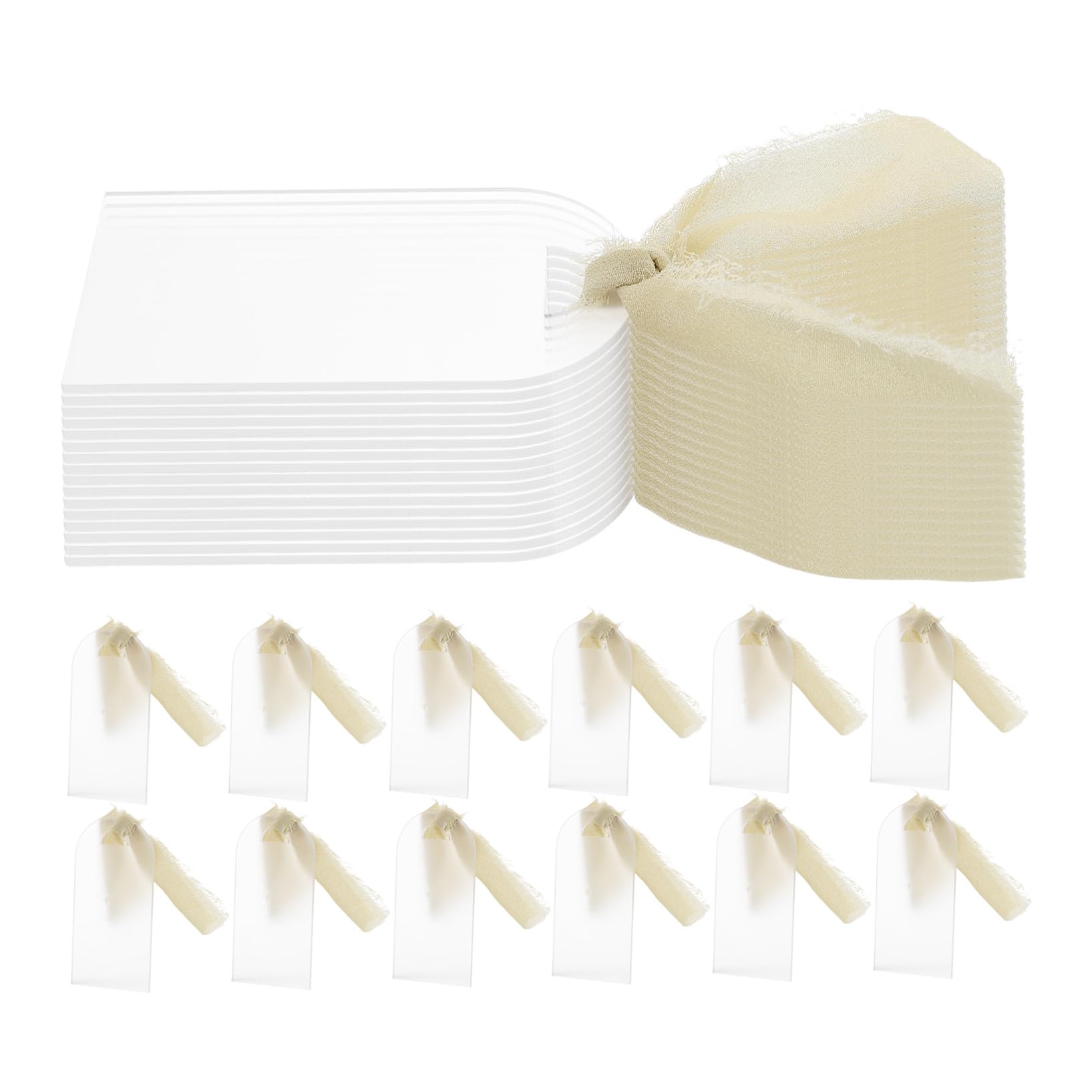 30 Stück Teiliges Frosted Acryl Platzkarten mit Hellgrünen Bändern Beschreibbare Wiederverwendbare Sitzplatzschilder für Hochzeit Party Event-dekoration