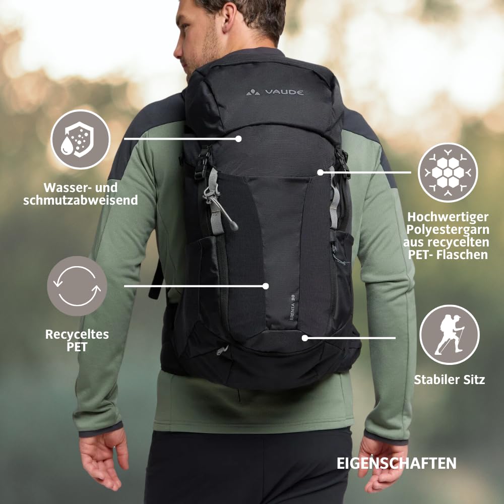 VAUDE Brenta 30 Wanderrucksack 30L mit ergonomischem Tragesystem, atmungsaktiver Rückwand, Trinksystem-Fach und verstellbaren Gurten ideal für längere Wanderungen