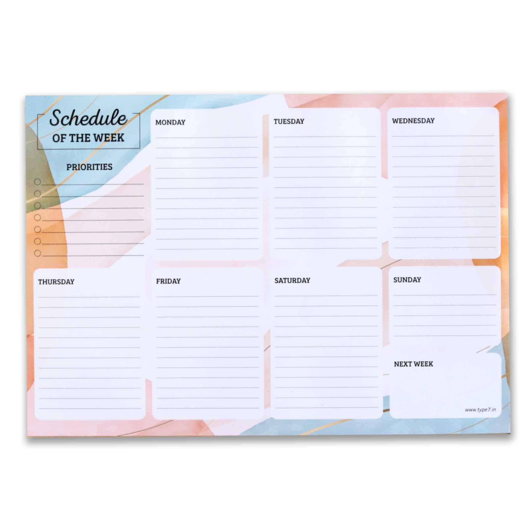 Buy TYPE 7 (LABEL) Weekly Planner Pad Schedule Of The Week Design