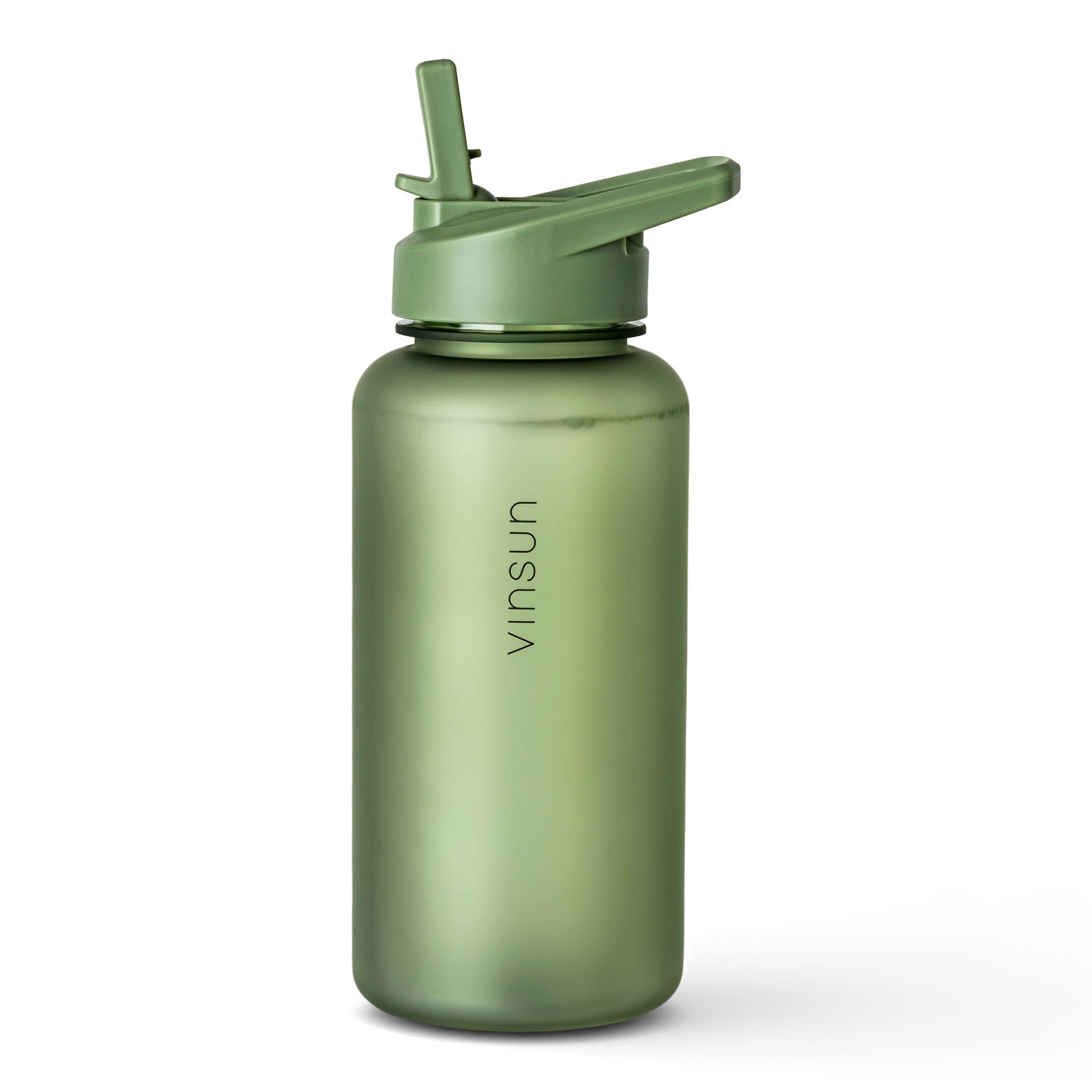 VINSUN Trinkflasche 1L Tritan mit Strohhalm Deckel - auslaufsicher, BPA frei - Sporttrinkflasche grün - Leichte Wasser Flasche für Sport, Fitness, Schule, Fahrrad, Arbeit