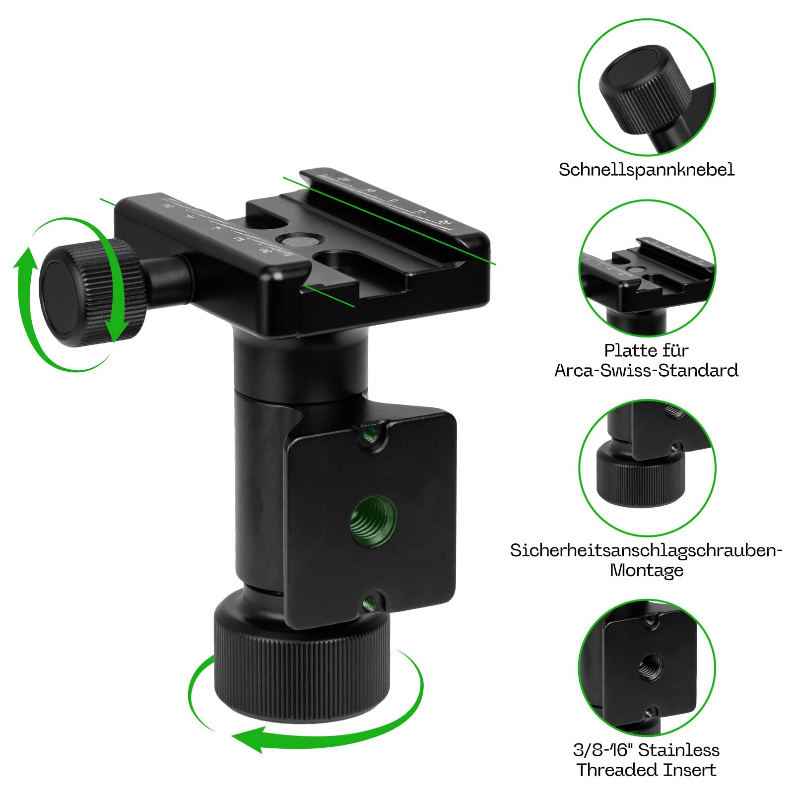 FANAUE MH-100 Gimbal-Kopf für Einbeinstative, Arca-Swiss-kompatibel