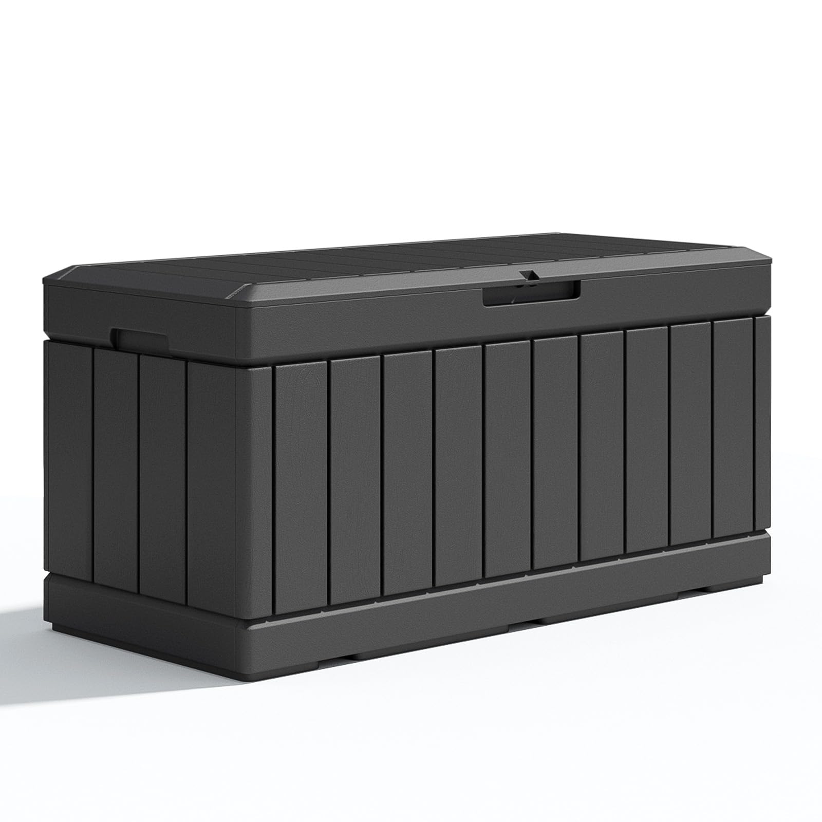 Patiolife 85 Gallon Resin Deck Box, Wood Like Outdoor Storage Box for Garden Tools, Pool Supplies, Waterproof and Lockable, Black