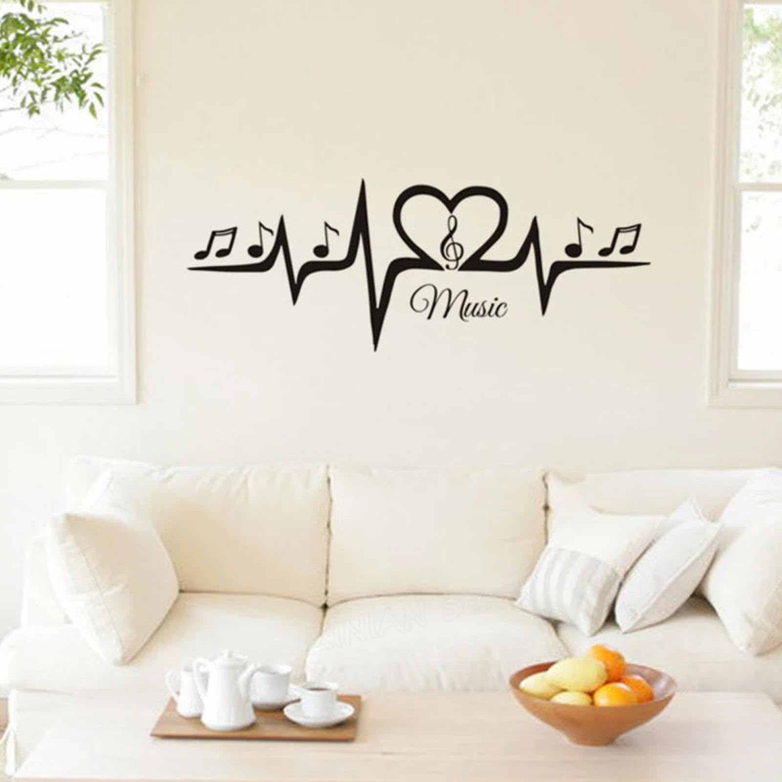 WEIMEIJIE Heartbeat Line with Music Notes Wall Sticker for Children's Room Furniture Sofa Background Vinyl Bedroom Art Sticker