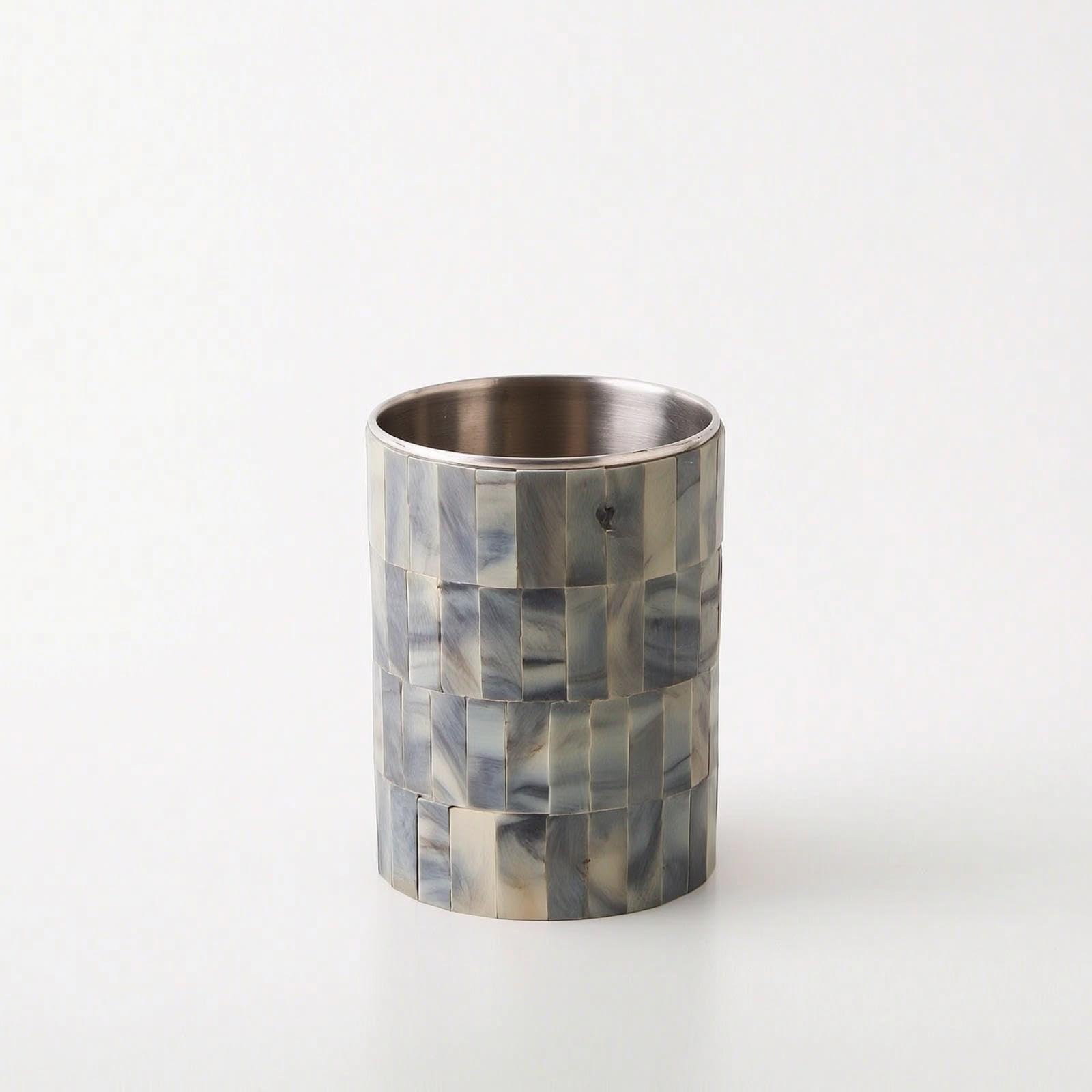 Decorative Bucket Mixed-Material Decorative Container Cylindrical Tabletop Vessel for Decorators, Hosts, Mobile Bar, Dining Table Gray 13x17cm-image-45