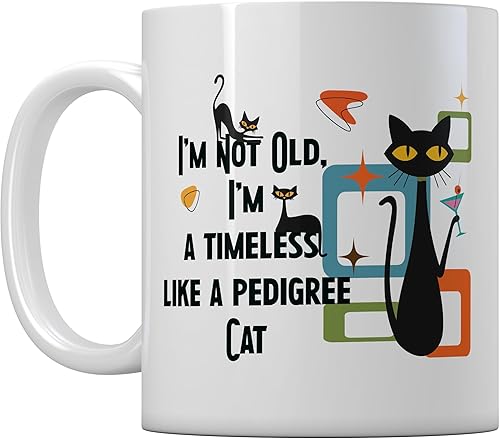 Timeless Classic Pedigree Cat Funny Coffee Mug | Perfect Gift for Tea Lovers, Birthdays, Mother’s Day | Retro Coffee Cup for Mum