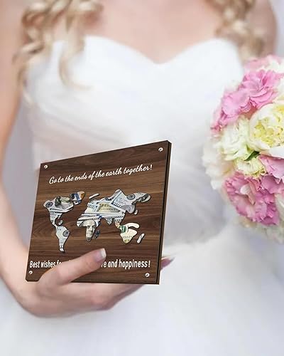 Miniatura 6 de Regalos de boda para novia y novio Mapa del mundo Regalo de dinero de madera, regalo de deseos de boda, regalos de boda personalizados, mapa del