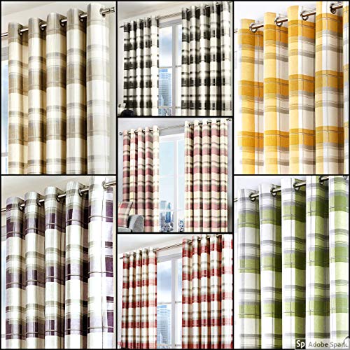 Fusion Balmoral Check Tartan Ocre 229 x 183 cm-100% Coton-2 Panneaux Jaunes œillets Citron/Gris à Carreaux-Rideaux Moutarde pour Salon/Chambre à Coucher,...