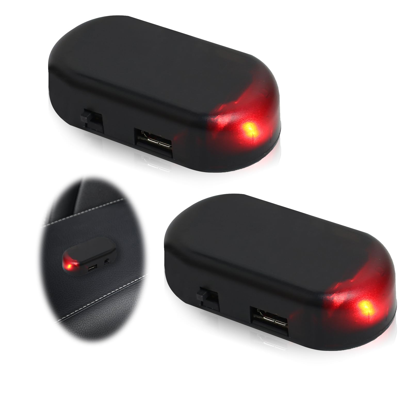 Antifurto Luci LED Segnalazione Flash Lampeggiante Solar Power Simulato Allarme Per Auto USB Rosso