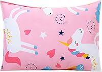 Cottonblue Pink Unicorn Toddler Pillow Set with Organic Cotton Pillowcase, 14x19 Inch Machine Washable Baby Travel Nap Pillow