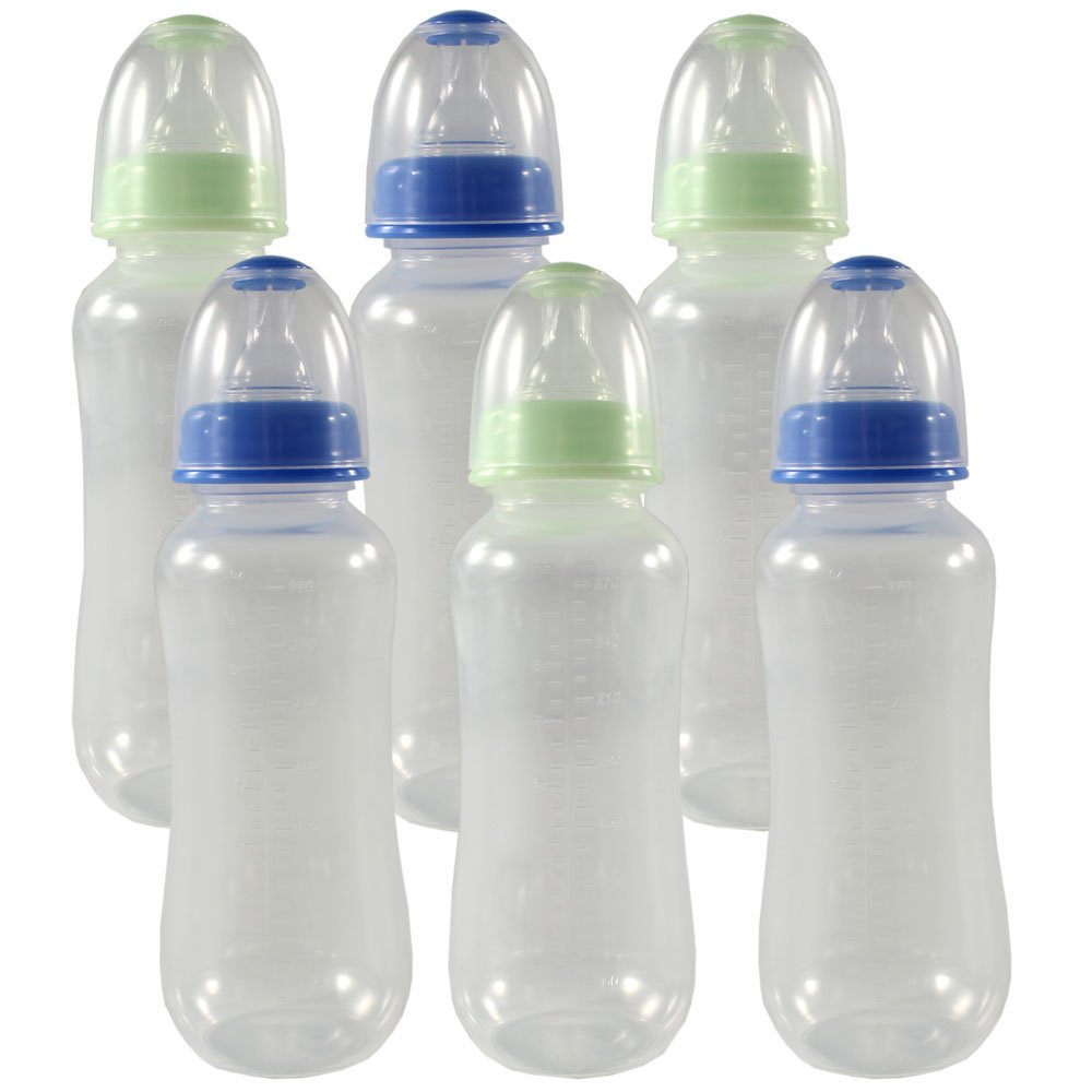 Nurtria 6-Pack BPA Free Waisted Baby Bottles, 8 Ounce, Blue