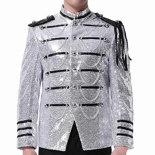 Prince Charming Costume Jacket Fashion Sequins Tuxedo For Men Bling Blazer Uniform Drummer Parade Outfits3