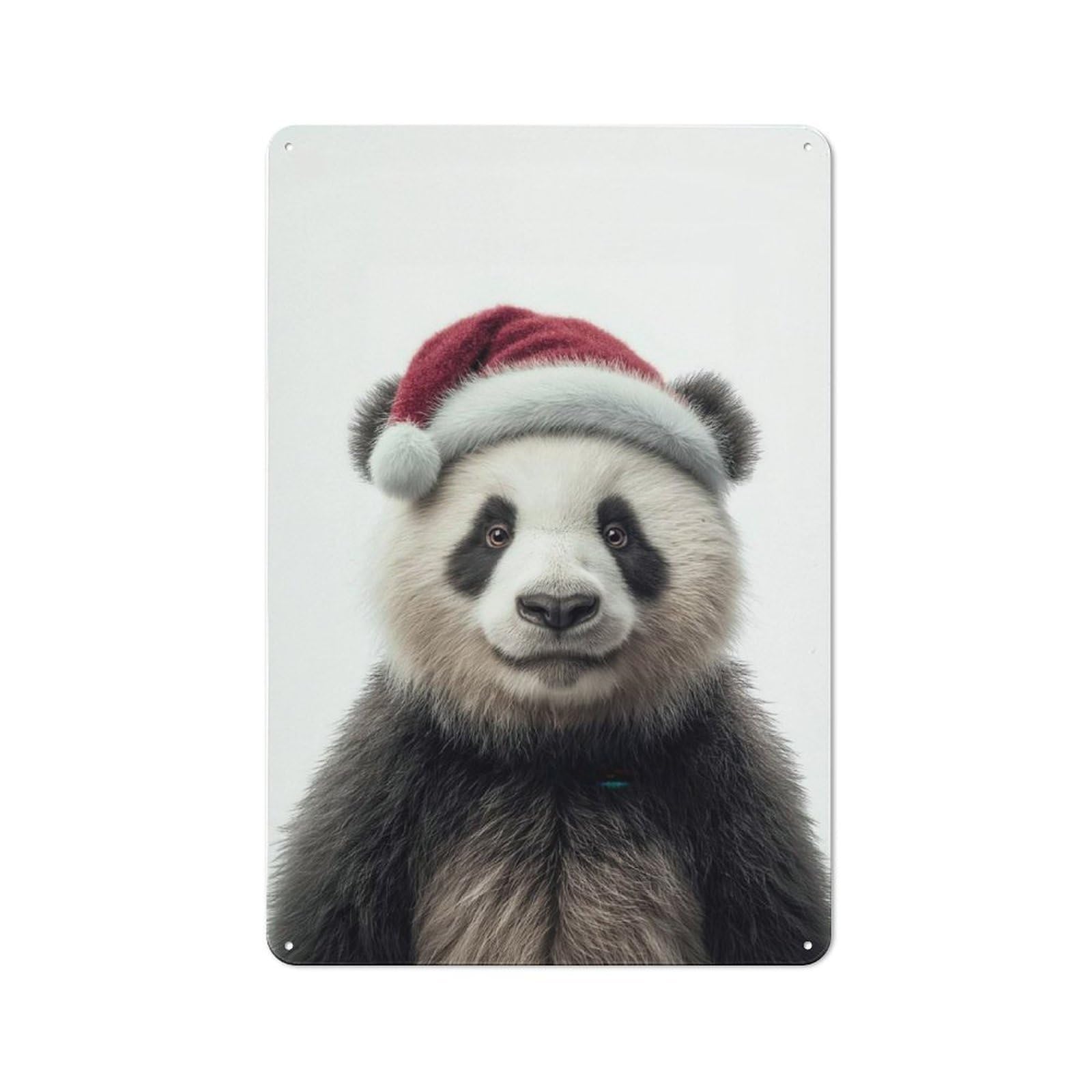 Junmoney Christmas Panda With Santa Hat Portrait For Café Or Restaurant, Vintage Metal Sign 30X20cm, For Vintage Wall Decor Fans, For Cafés, Pubs And Restaurants