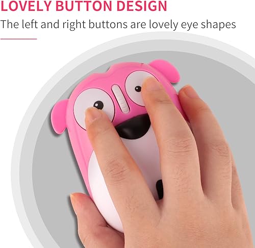 Miniatura 3 de Greshare Ratón inalámbrico sin sonido, ratones ópticos de 2.4 GHz con nano receptor para computadoraganarMacLinuxAndriodiOS, estilo perro de dibujos