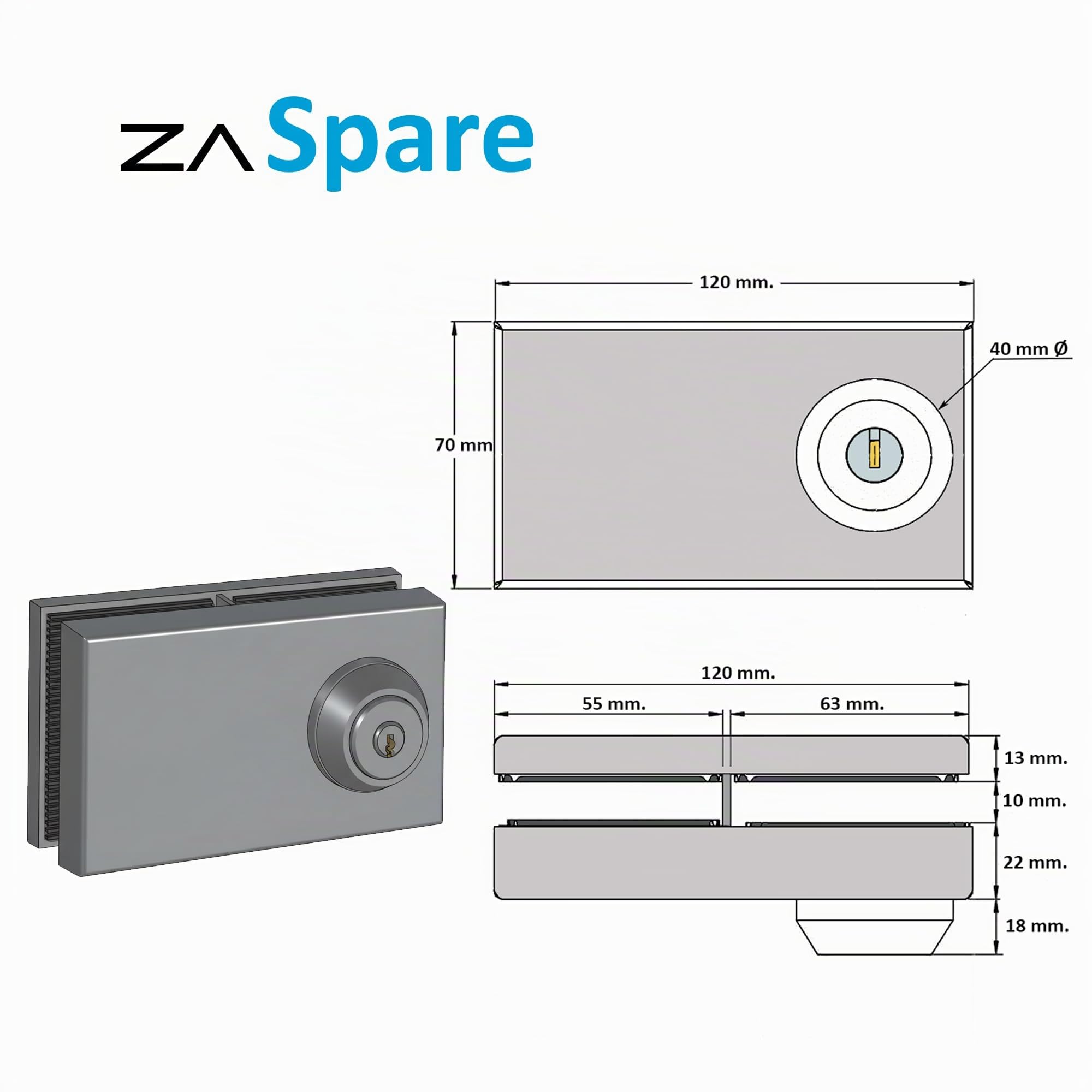Serratura per porta in vetro senza foratura in acciaio inox AISI 304, alta sicurezza con 5 chiavi, ideale per uffici e locali professionali, compatibile con porte in vetro da 10 mm.