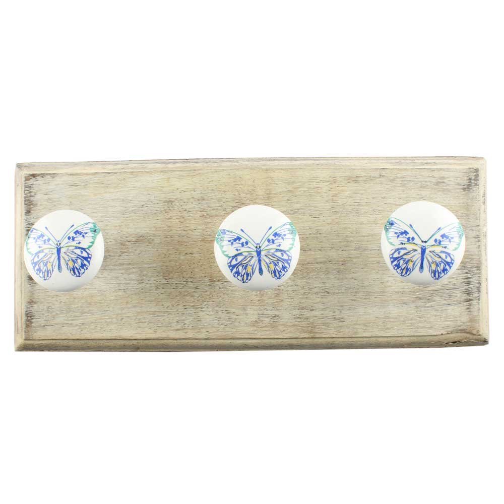 IndianShelf Handmade Butterfly Hooks Hangers Wall Holders Hanging Coat Key Towel Clothes Bathroom Heavy Duty (Wooden_Blue_4 Inches)-1 Piece