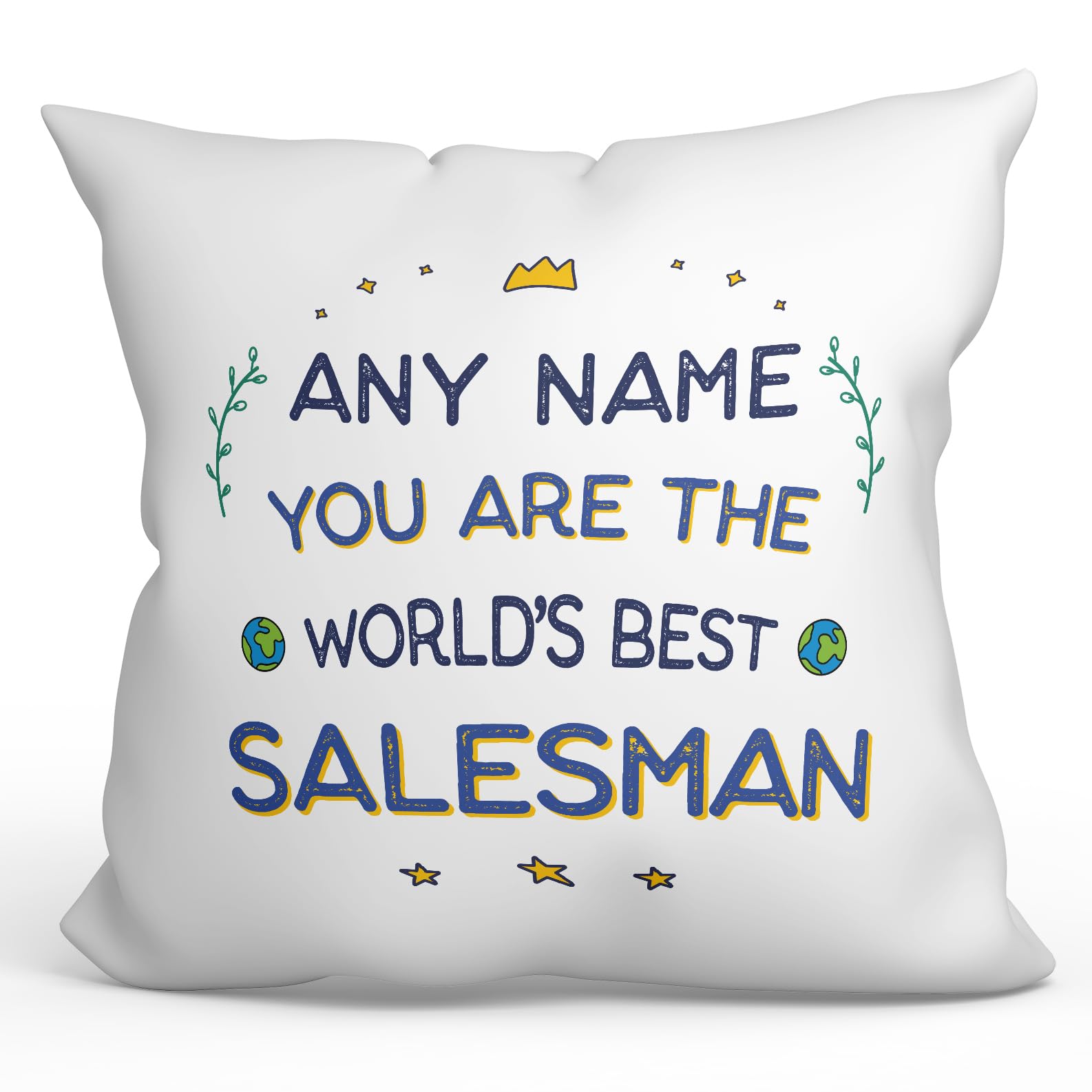 MUGFFINS Personalised Cushion for SALESMAN man Padding included - in English - World's Best - Funny custom gift - Pillow: cover and filling 15.7x15.7 inches โ image 1