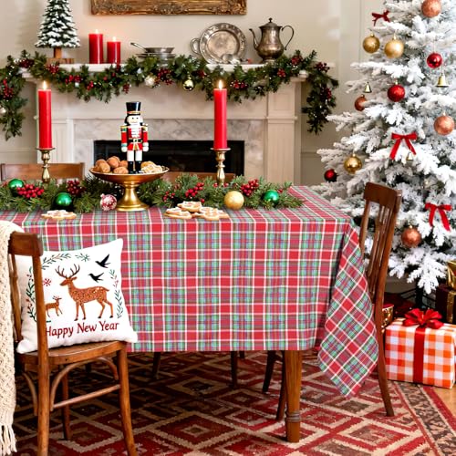 Christmas Rectangle Tablecloth 57x120 Inch Red Blue Green Buffalo Plaid Tablecloth for Outdoor Xmas Party Decoration – Image 3