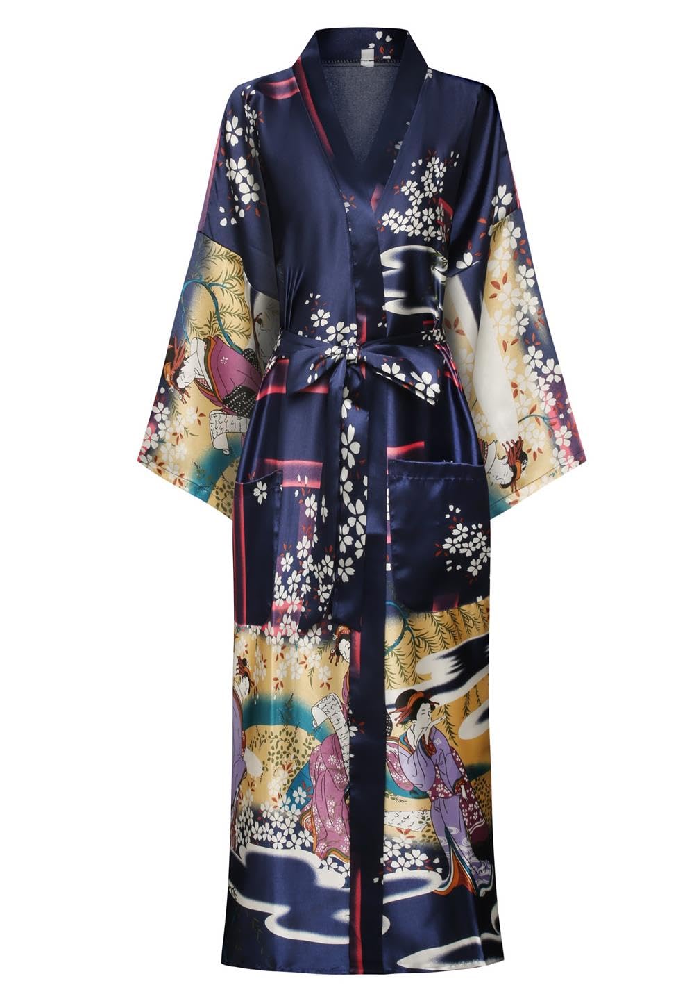 DandyChic Women's Long Floral Satin Robes Imitation Silk Sleepwear Bridal Dressing Gown for Bridesmaid Nightgown