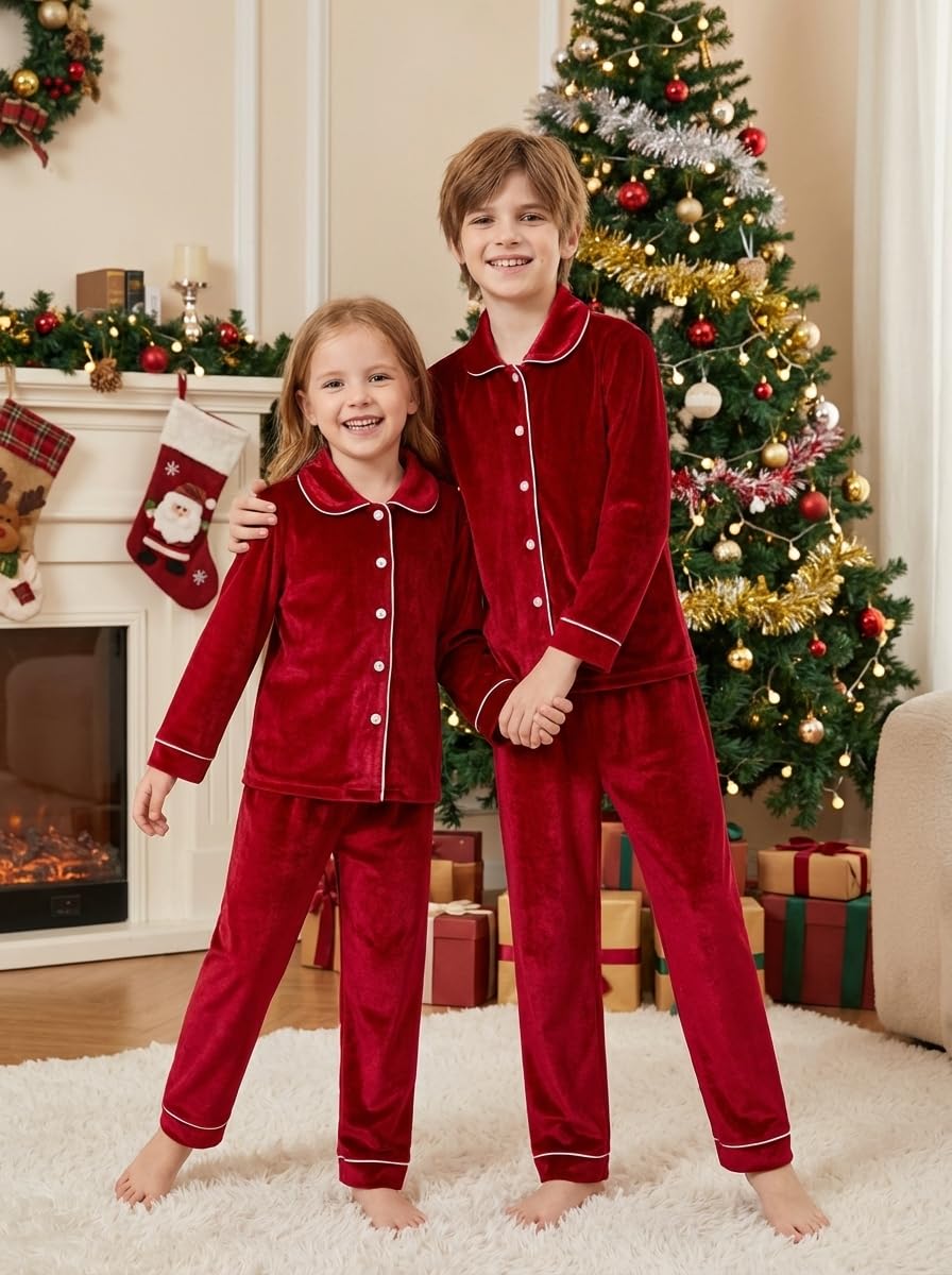 Bambini Ragazzi Ragazze Set di Velluto 2 PZ Tinta Unita Manica Lunga Bottone Giù Outfit Velour per Bambino Grande Piccoli Bambini 3M-13Y